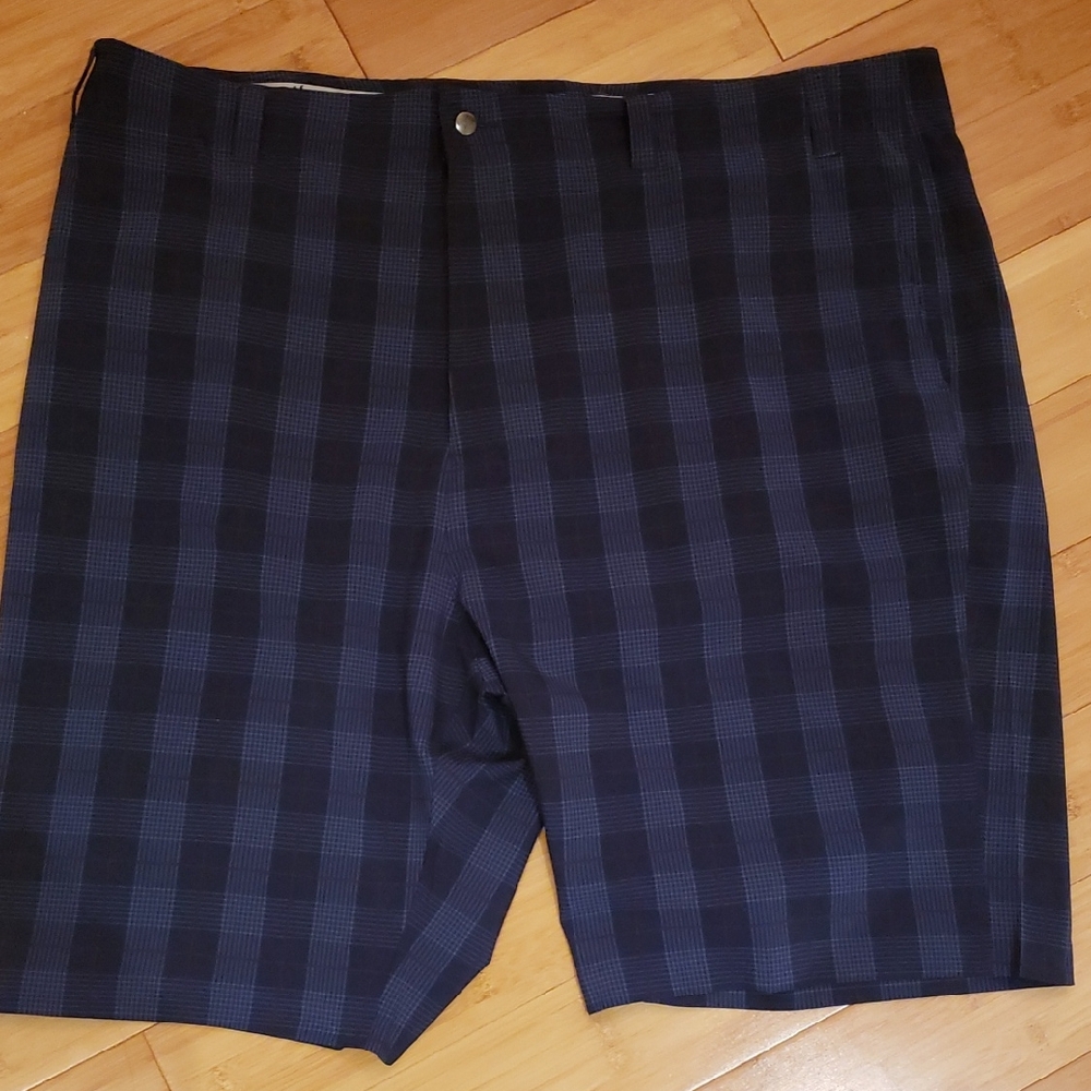 Navy Plaid Men's Flat Front Shorts